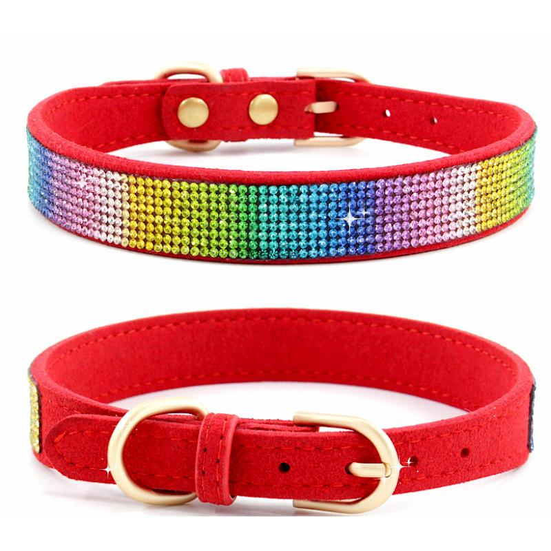 Pet Collar Shiny Rhinestone Dog Collar Small and Medium Dog Chain Walking Leash Microfiber Cat Collar Leash Set