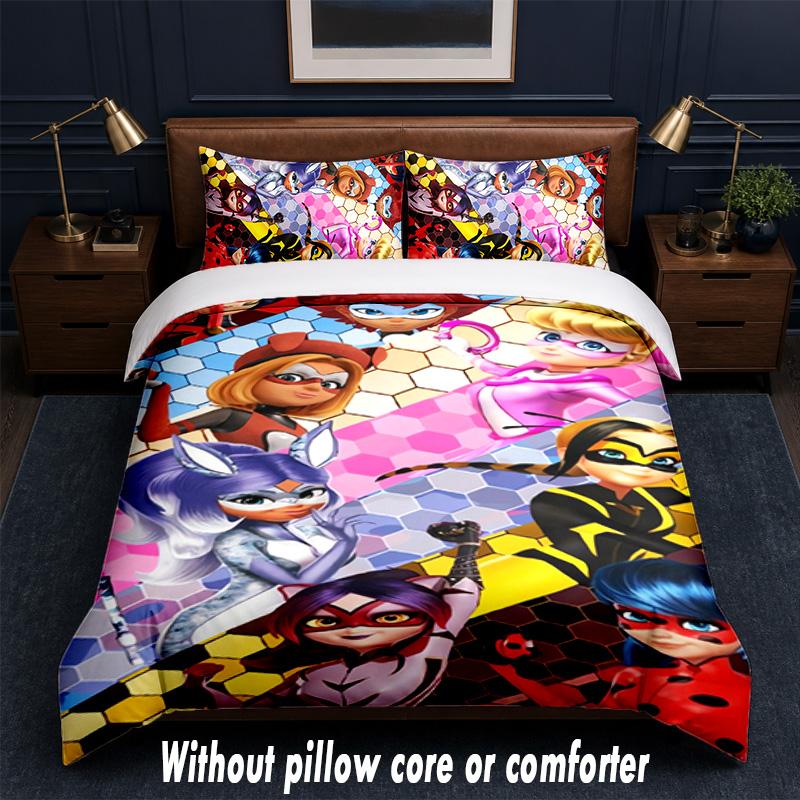Miraculous Ladybug Design Bed Bedding Set 1 Duvet Cover + 2 Pillowcases Soft Breathable Household Bed Linens