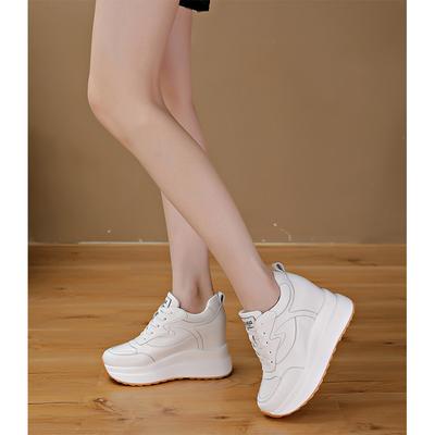 Обувь из натуральной кожи, женские модные кроссовки на плоской платформе, брендовая женская повседневная обувь, увеличивающая рост на 10 см, цвет черный белый D216