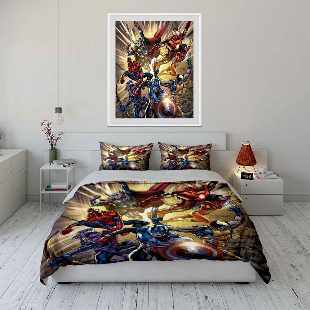 Superheroes in action poses. Bedding sets Duvet cover sets Duvet covers Pillowcases(1 * Duvet Cover 2 * Pillowcases without duvet insert)