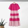 Women Casual O-neck Loose Short Sleeve Patchwork Dress