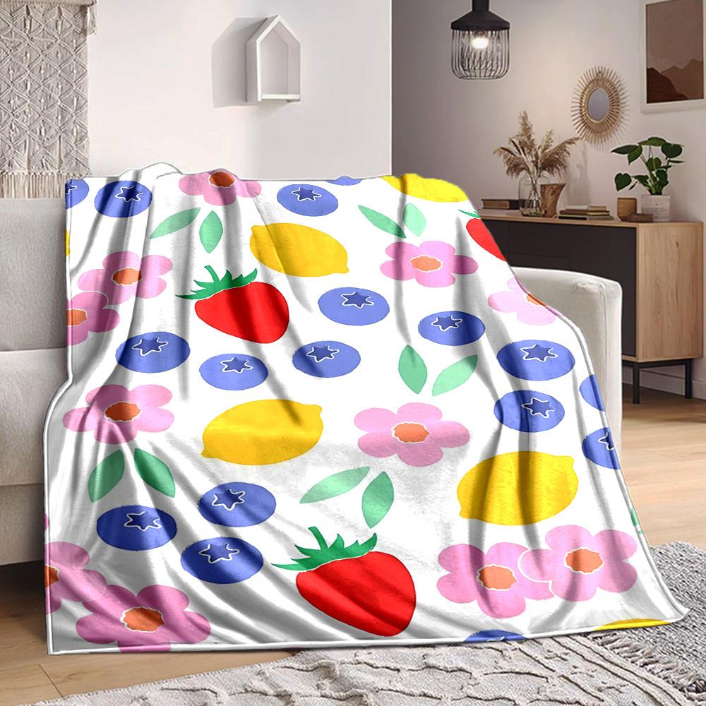 1pc Fruit Garden Lightweight Flannel Blanket, Comfortable and Warm Blanket, for Office and Camping Sofa Bed, Livingroom006