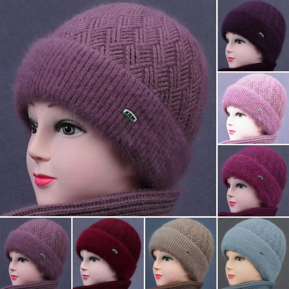 Зимняя шерстяная шапка для пожилых людей среднего возраста, утолщенная шапка-бини с флисовой подкладкой для мамы, теплая вязаная шапка для бабушки