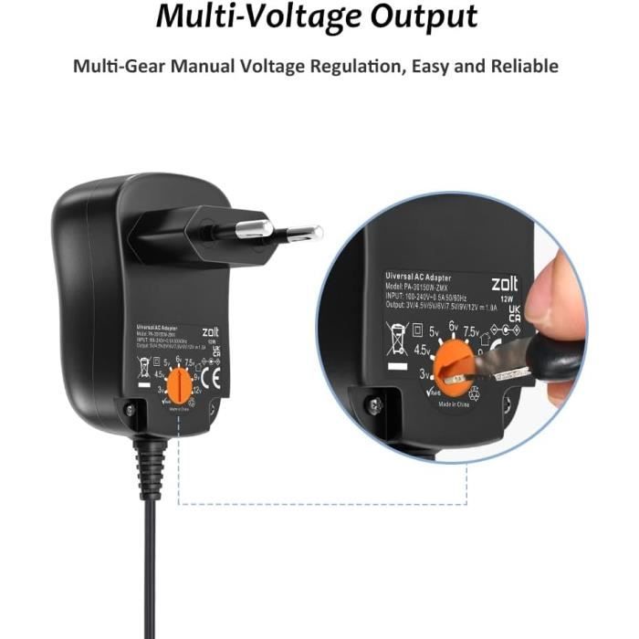 Adaptateur Secteur - GENERIC - Zolt 12W - AC/DC - 8 Connecteurs DC - 1000mA Max