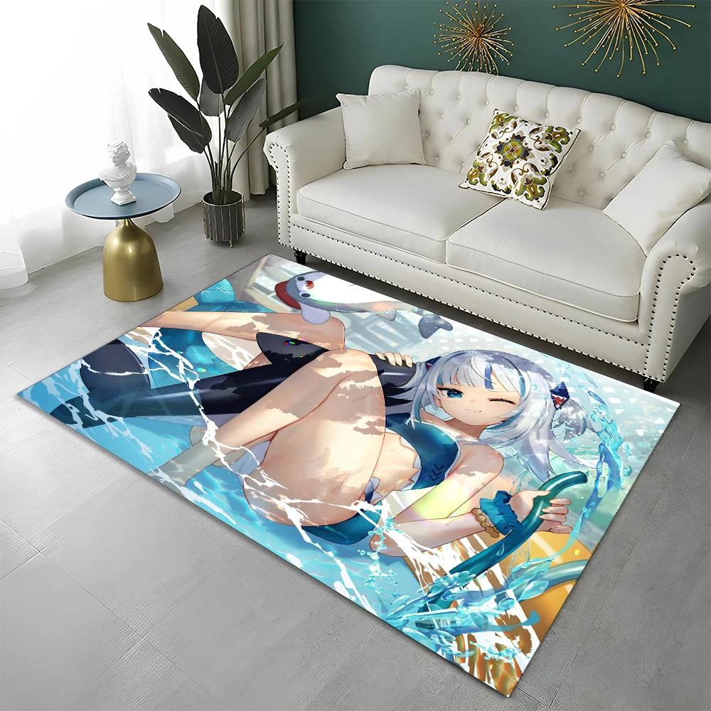 3D Cute Gawr Gura Hololive Cartoon Carpet Rug for Home Living Room Bedroom Sofa Doormat Decor,kids Area Rug Non-slip Floor Mat