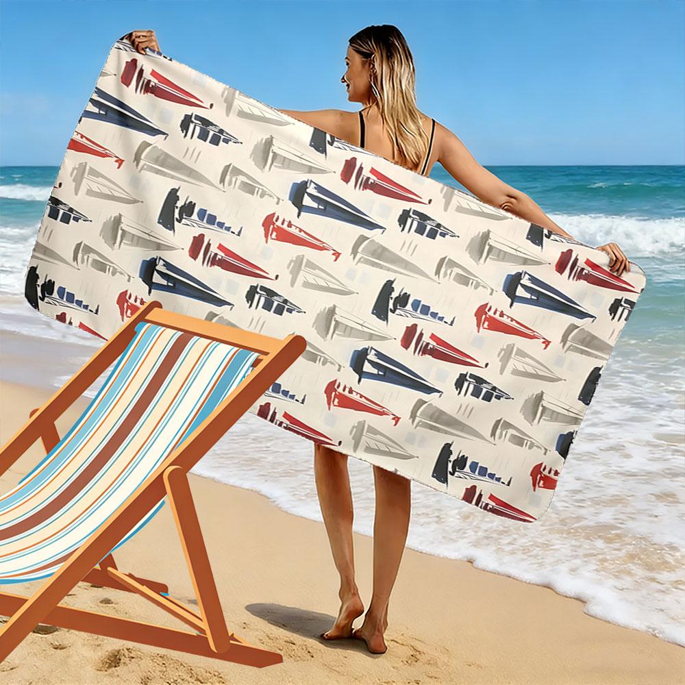 Sailing dreams on waves Print beach towel, quick drying, suitable for travel, outdoor sports, jogging, the beach and swimming, gift