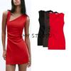 Women's Spring Clothing Sexy Style Cotton Blend Draped Basic Sleeveless Asymmetric Collar Short Dress 3641313