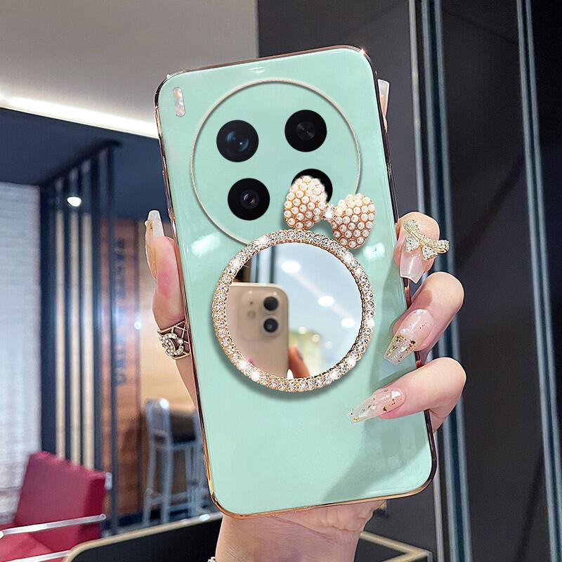 For Vivo X300 Pro Case Soft Plating brick inlaid pearl butterfly makeup mirror Smooth Electroplated For Vivo X300 Back Cover