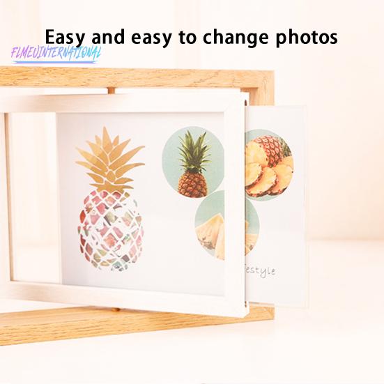 Вращающаяся фоторамка со стеклянной крышкой — сменная, изысканный вертикальный/горизонтальный настольный дисплей в деревенском стиле, двусторонняя фоторамка в скандинавском стиле