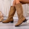 Модные массивные женские ботфорты до колена, модные замшевые туфли на среднем каблуке для ходьбы, 2025, зимние дизайнерские туфли-лодочки, ботинки челси, платье Femme Zapatos