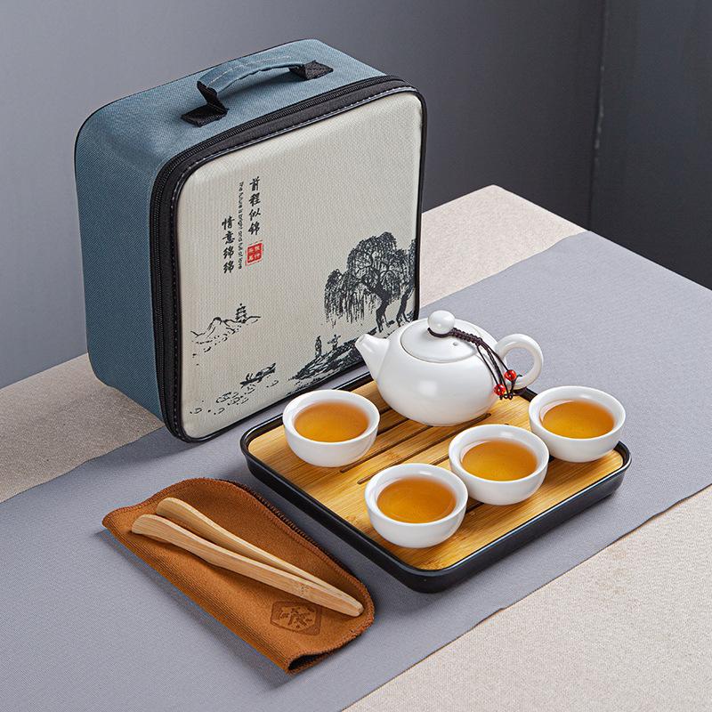 Portable Ceramic Ding Kiln Travel Kung Fu Tea Set Kuaike Cup Storage Bag Company Event Gifts