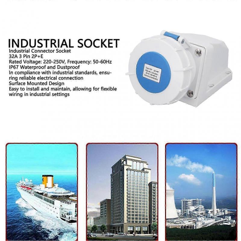 Industrial Connector Socket 32A 2P+E Surface Mounted IP67 Waterproof Socket Industrial Connector 220 - JA