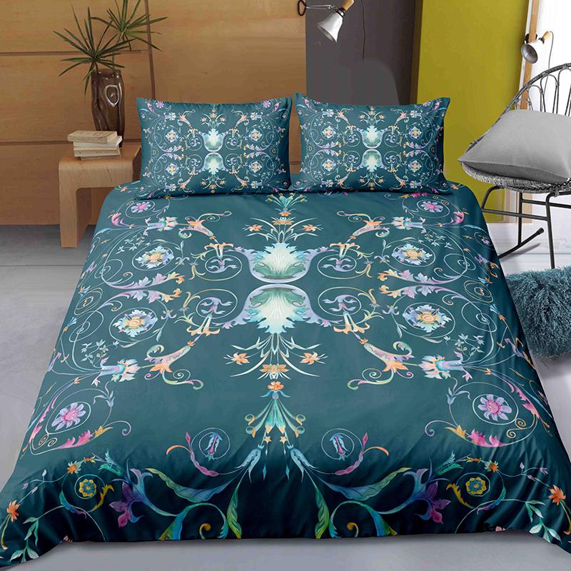 Floral Pattern Printed Polyester Duvet Cover Set Flowers Quilt Cover Double Full Queen King Size Bedding Set with Pillowcase