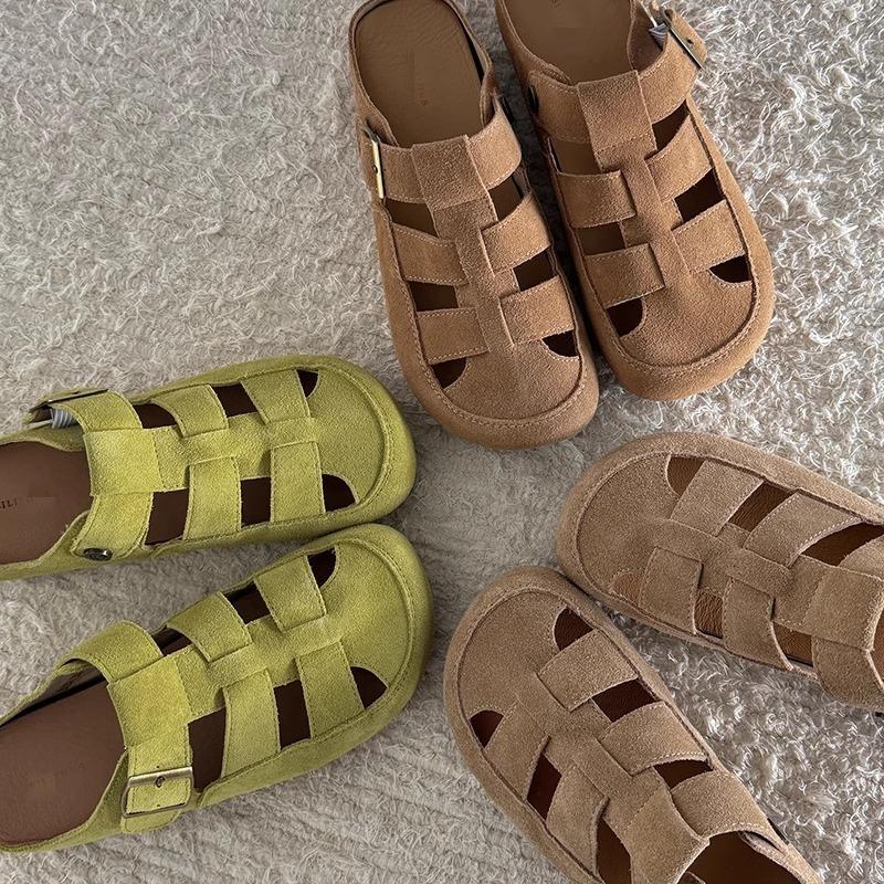 Boken Bag Head Slippers Women's Spring Outer Wear Hollow Sandals Women's Summer New Flat-bottomed Bag Head Slippers