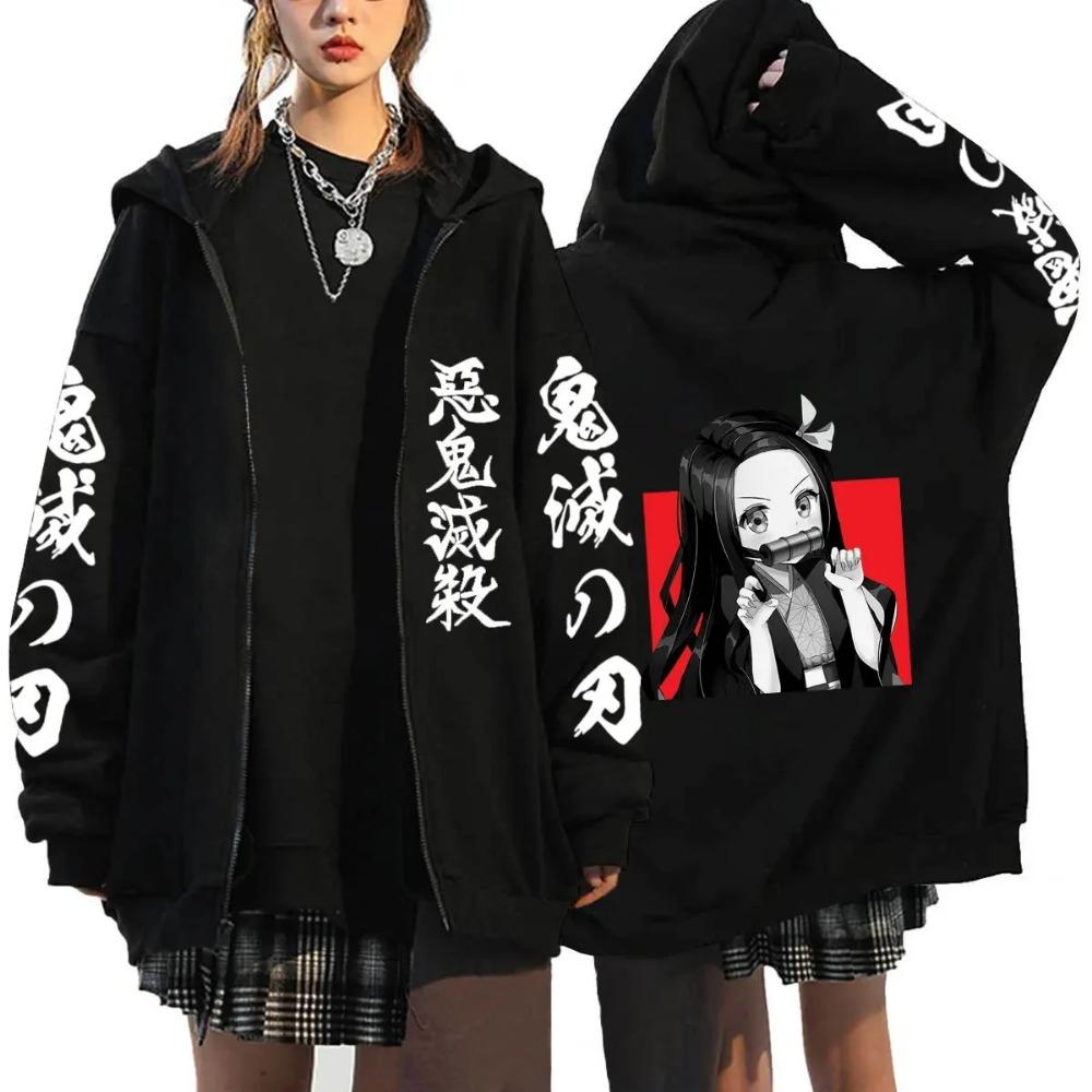 Men Demon Slayer Zipper Hoodie Women Casual Fashion Fleece Long Sleeve Zip-up Pullover Sweatshirts Autumn Winter Print Coat