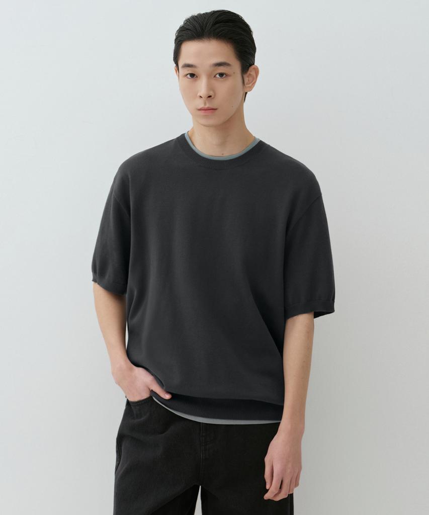 MUSINSA STANDARD Washable Supima Cotton Crew Neck Short Sleeve Knit [Dark Gray]