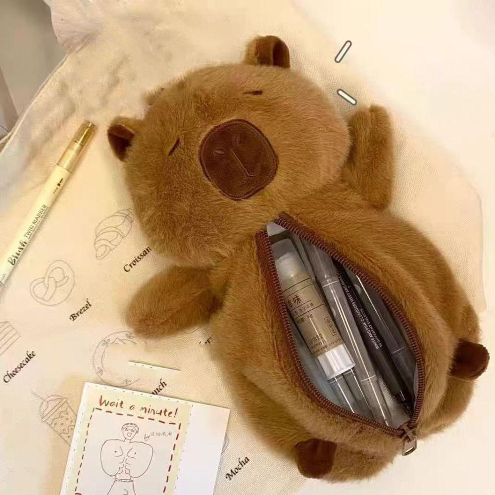 Кукла-животное Капибара Плюшевая сумка для ручек на молнии Капибара Плюшевый пенал Канцелярские принадлежности