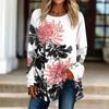 Women's Casual  Plus Size Long Sleeved Round Neck Printed T-shirt Top Pullover