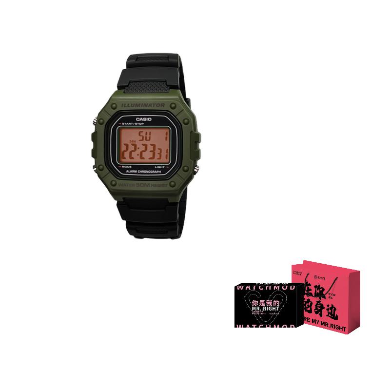 Casio Часы из Коллекции на Заказ Кварцевый Механизм Ремешок из Смолы Мужские Часы Зеленый Циферблат W-218H-3A(Watch5--)