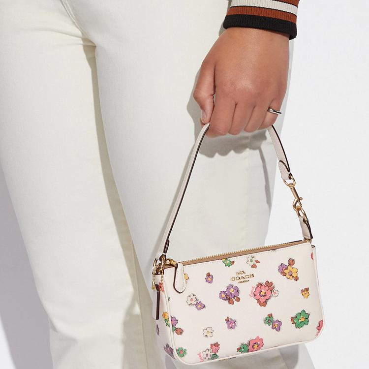 New COACH Nolita Refined Pebbled Leather Pochette, Shoulder Bag, Wrist Bag, Clutch Small Size Women's White CA738-IMCAH
