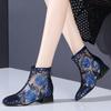 Low Heel Wrapped Toe Sandals Female Thick Heel Mesh Flat Bottom Mesh Boots Embroidered Ethnic Sandals Spring and Summer