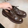 Вымытая лошадиная кожа~ Натуральная кожа ретро британские шнурованные маленькие кожаные туфли женские осенне-зимние новые Дерби на толстом каблуке туфли-лодочки