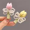 Sweet Tulip Pearl Hairpin Premium Sense Bangs Side Headdress Pearl Bowknot Hair Clip  Daily Wear