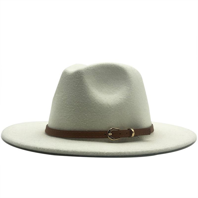 Новая женская и мужская шерстяная шляпа-федора с кожаной лентой, джентльменская элегантная женская кепка зима-осень с широкими полями, джазовая церковная панама-сомбреро