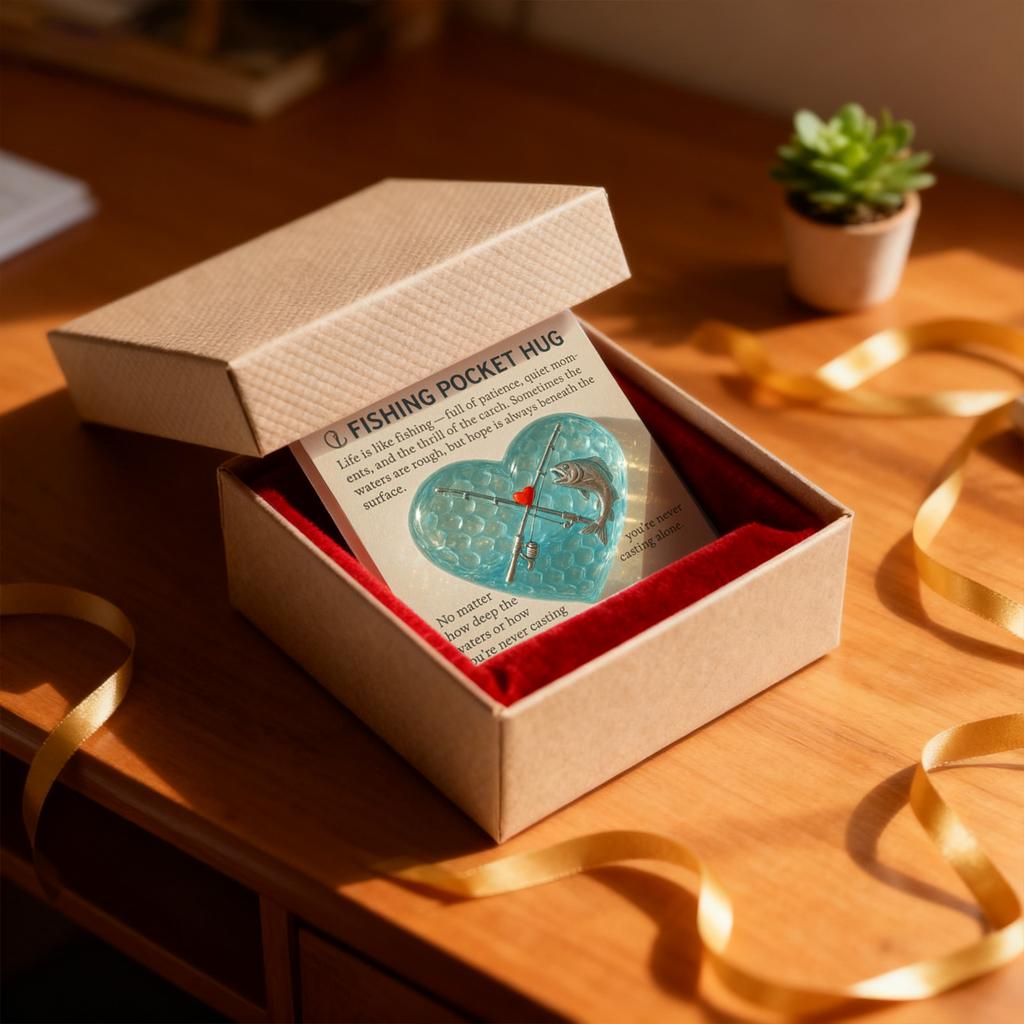 Карманный талисман для любителя рыбалки с подарочной картой - Ручная работа, украшение из морского стекла и металла, Задумчивый подарок для любителей рыбалки, Вдохновляющий сувенир