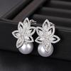 Huitan Gorgeous Drop Earrings with Imitation Pearl Noble Flower Cubic Zirconia Shiny Accessories Charms Elegant Wedding Jewelry