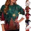 Women's Fashion Casual Long Sleeve Christmas Printed Round Neck Top Sweatshirt