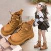 Girls' Autumn and Winter New Style Children's Rhubarb Boots Boys' Genuine Leather Short Boots Medium and Large Children's Velvet Cotton Boots