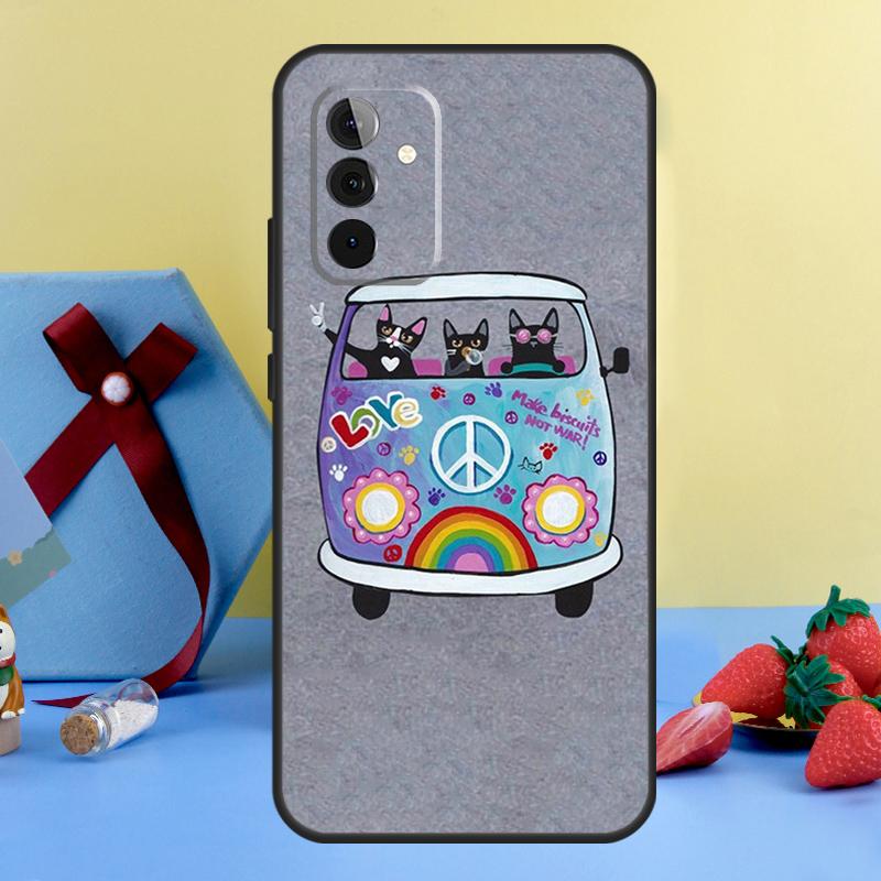 Hippy Peace Bus Cat Case For Samsung Galaxy A36 A56 A26 A16 A06 A13 A33 A53 A15 A35 A55 A34 A54 A12 A32 A52 A17