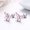 Cute 925 Sterling Silver Butterfly Pink Cz Screw Back Stud Earrings For Women Child Girls Kids Jewellery Orecchini Aros Aretes