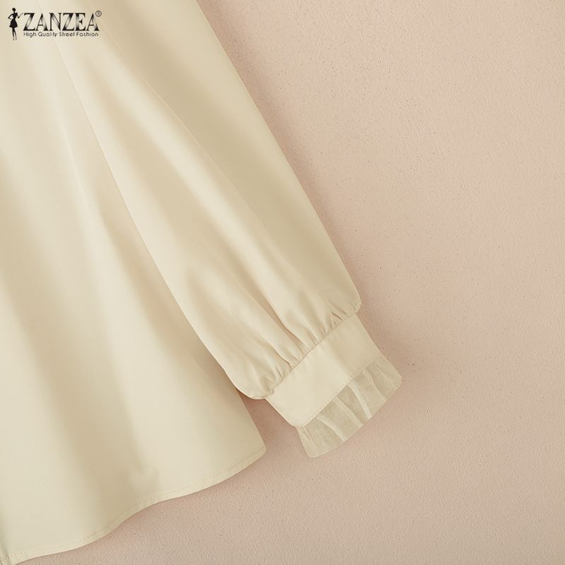 ZANZEA Женская повседневная блузка с V-образным вырезом и длинным рукавом