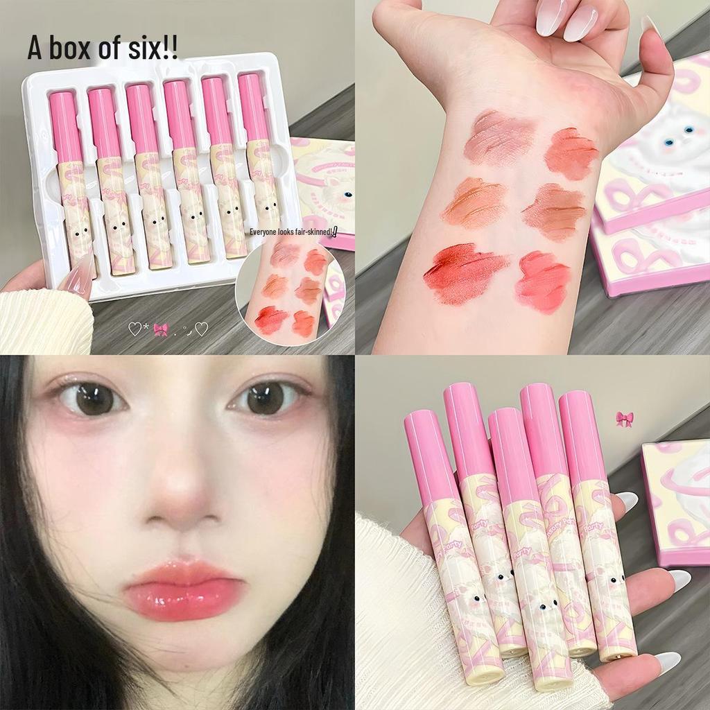 Sensory Party Six-Piece Butterfly Soft Mirror Lip Glaze Set - Non-Transfer, Moisturizing Lipsticks