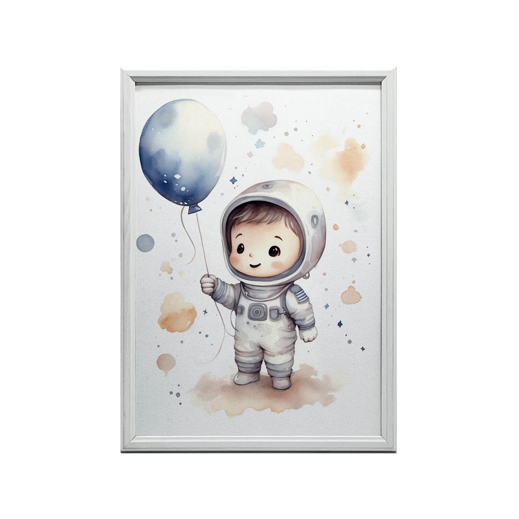 Journey Through the Stars With a Balloon In Hand Journey Through the Stars With a Balloon In Hand, 30X40 Cm, Light Oak Wooden Frame, Matte Paper 230 Gsm