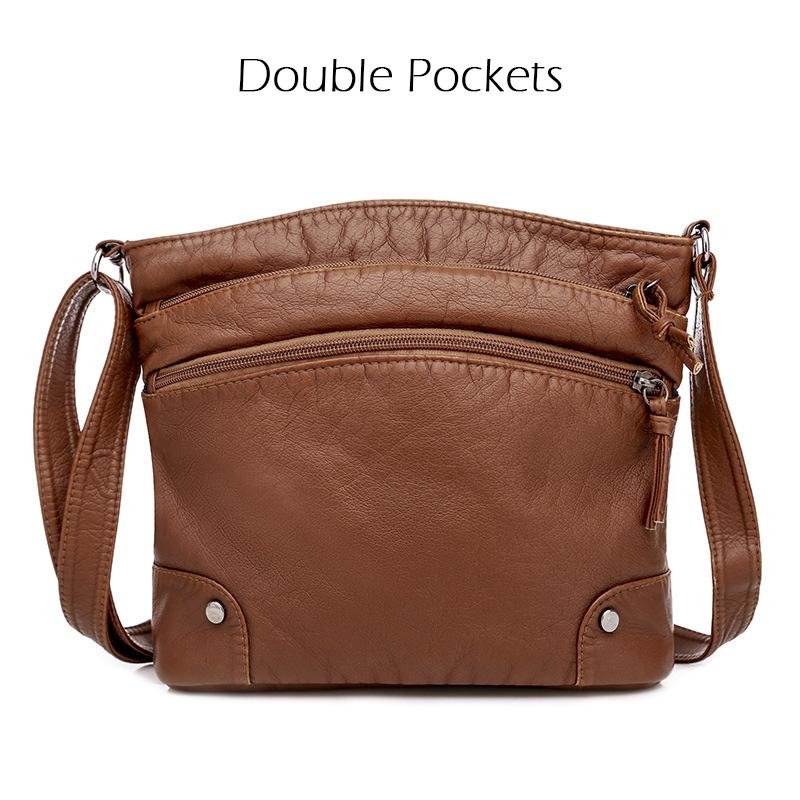 New Soft PU Leather Shoulder Bag Women Retro Messenger Bag Casual Multi-zipper Female Crossbody Bag Large Capacity Daily Handbag Satchel