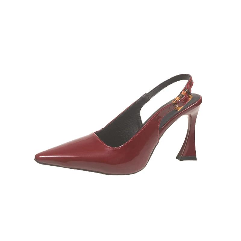 Женские туфли-лодочки 7 см и 9 см на каблуке, открывающие пятку, с острым носком, на высоком каблуке, из лакированной кожи, черные, красные