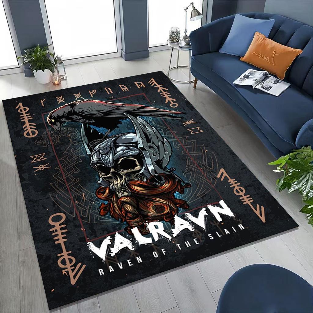 Viking Oding Raven Crow Huginn Muninn Norse Mythology Rug for Bedroom Living Room Sofa Home Doormat Decor,Kid Non-slip Floor Mat