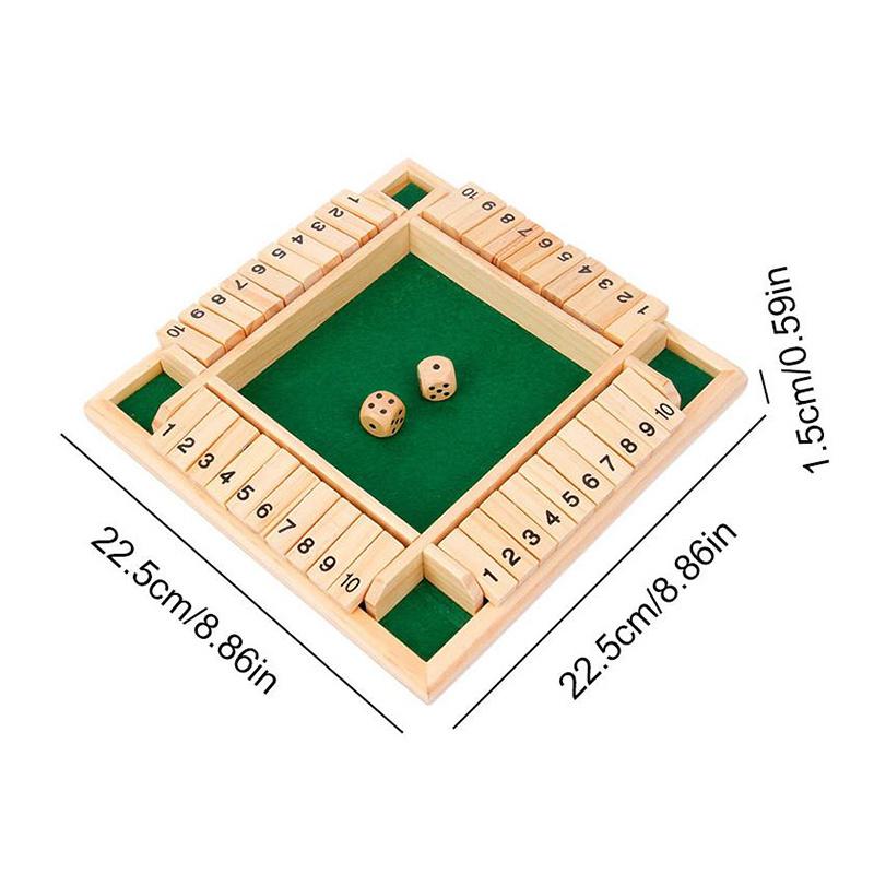 Wooden 4Players Shut The Box Dice Game Tabletop Family Parents Kids Board Games