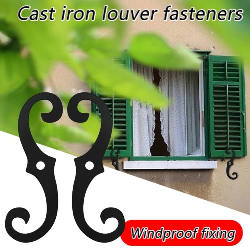 2Pcs Cast Iron Shutter Fasteners Easy Installation Hardware for Exterior Window Protective and Stability
