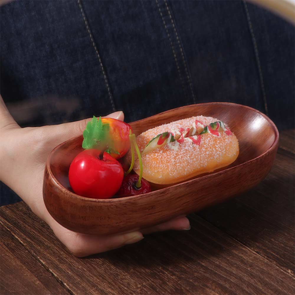 Oval Dried Fruits Serving Tray Wooden Sushi Snack Plate Household Salad Bowl for Food