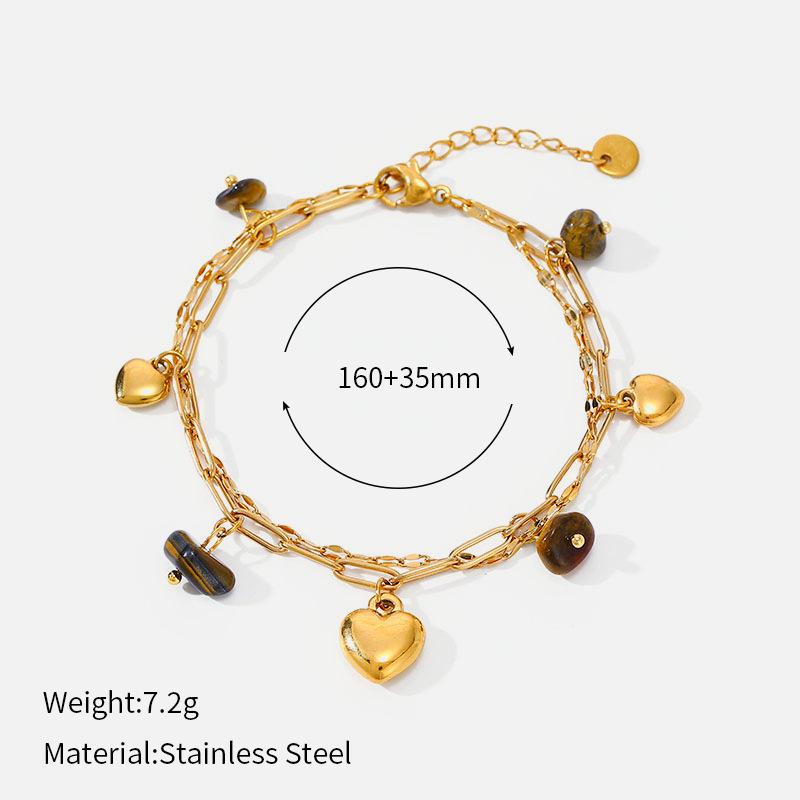 Double Layer Stackable Titanium Steel Bracelet Premium Natural Stone Tarnish Free 18K Gold Stainless Steel Jewelry