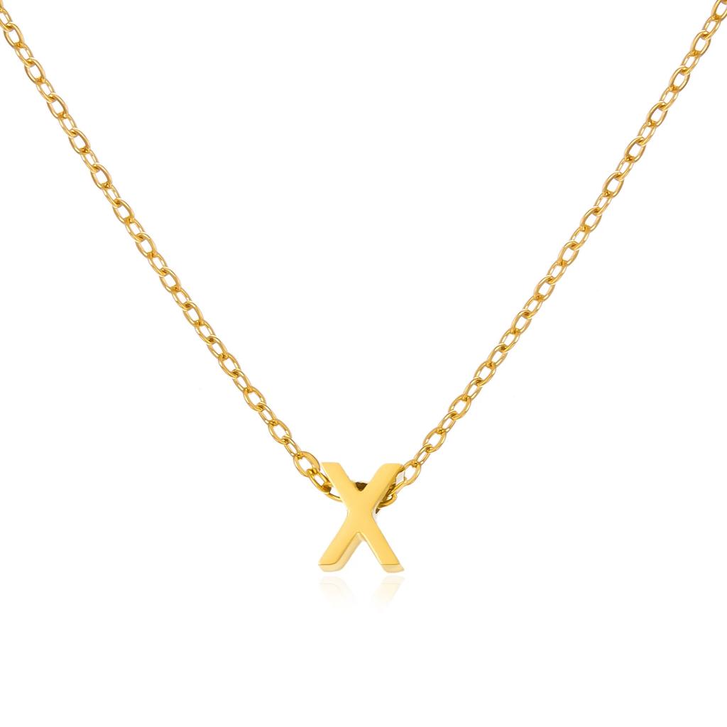 Stainless Steel Initial Necklace Gold Color Cut Letters Single Name Choker Necklace for Women Pendant Jewelry Gift