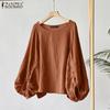 Women Casual O-neck Loose Long Sleeve Cover Up Blouse