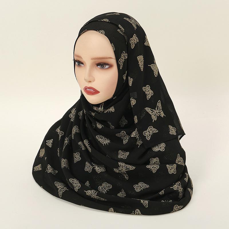 Хиты продаж весна и осень новый черный шарф с бронзовым узором модный универсальный женский этнический головной платок шифоновая пряжа