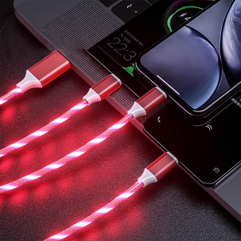 Светящийся зарядный кабель 3 в 1, кабель Micro USB Type C, светодиодный светильник, провод для зарядки мобильного телефона для iPhone 13, 14, Xiaomi 11, 12, Samsung oneplus oppo