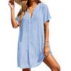 Летнее пляжное платье с коротким рукавом и V-образным вырезом, женские повседневные однотонные свободные платья, женская одежда