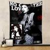 A monochrome collage featuring a singer, text, stars, and vinyl record graphic. Patterned tapestry for bedroom and living room home decor